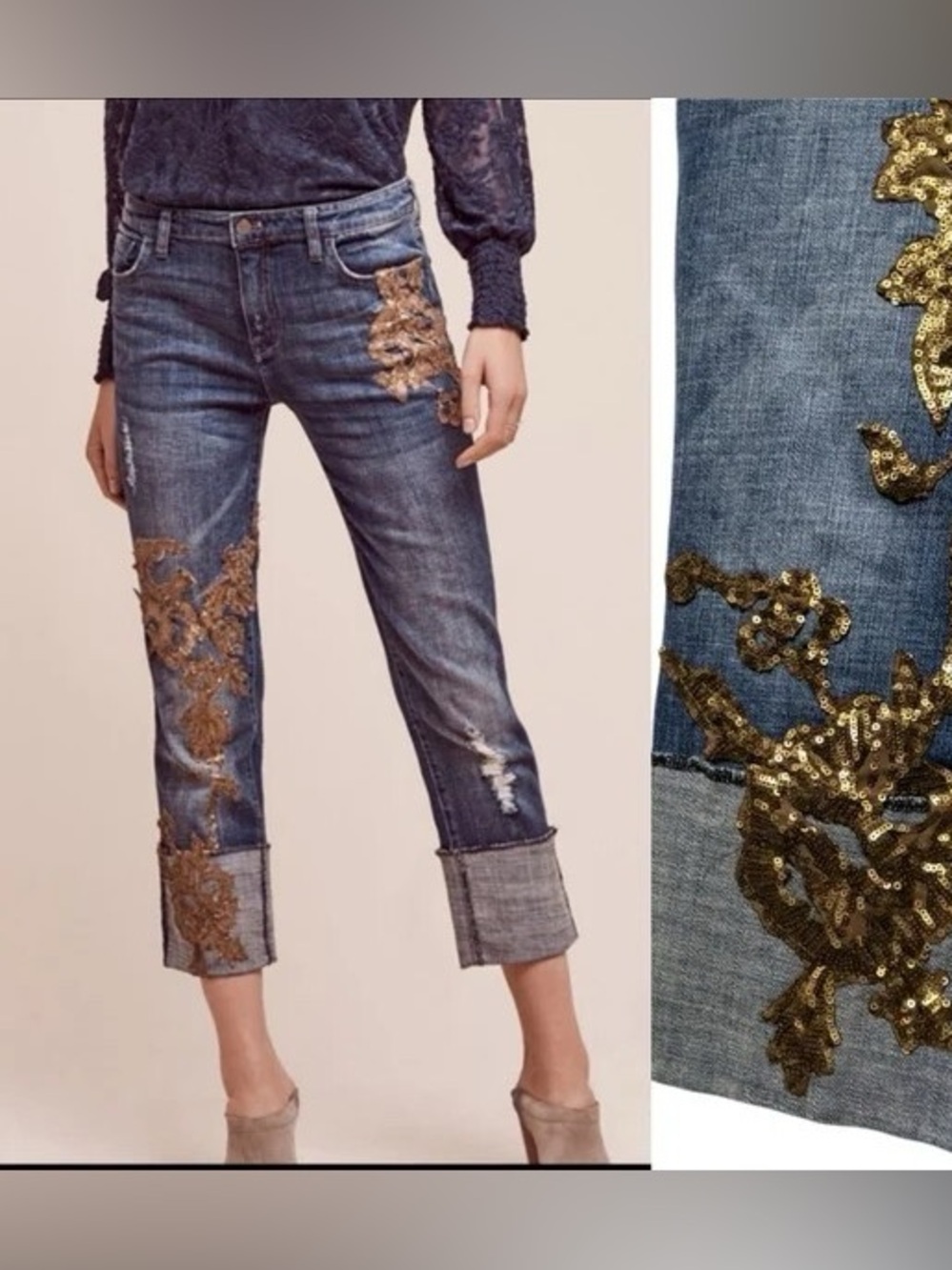Pilcro & The Letterpress “Hyphen” Embellished Crop Jean Size 32 / Large 💕